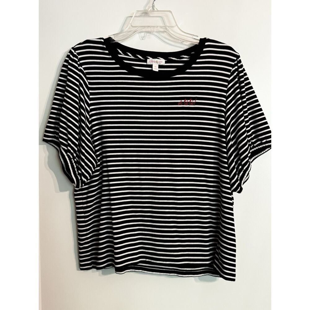 Riley and Rae Short Sleeve Sz Xl Navy White Strip Nautical Preppy Beach